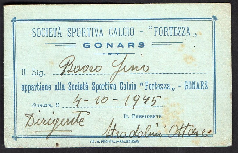 S. S. Calcio Fortezza di Gonars 1945 Tessara
